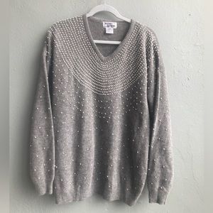 Vintage 80’s Hastings & Smith Womens Size 2X Sweater Grey With Pearls